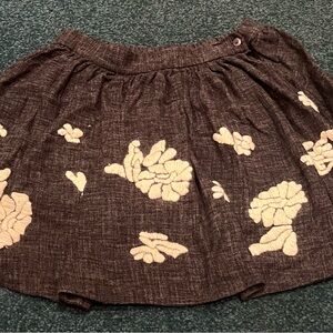 Bonpoint Brown Skirt with Cream Floral Embroidery